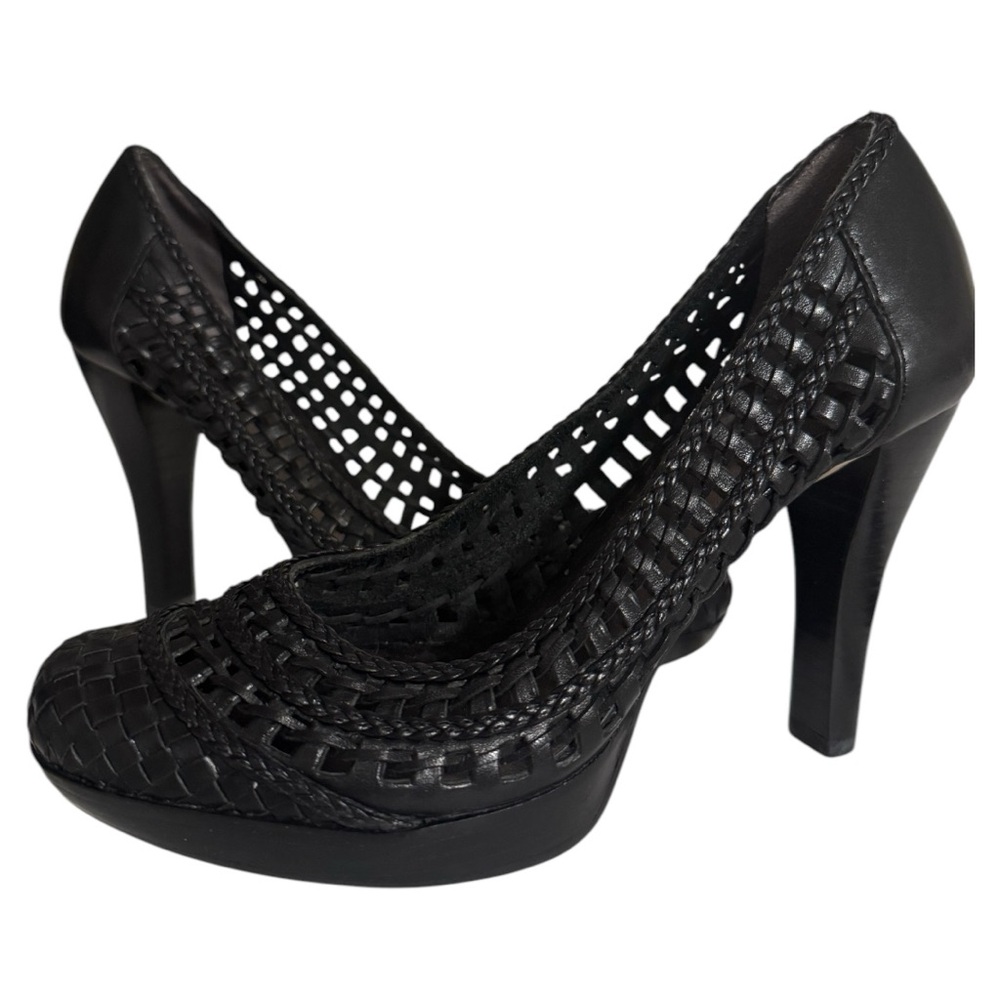 Guess by Marciano Black Rommy woven/braided 4” Heels and Round Toe.